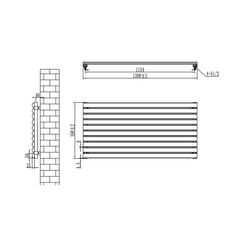 Sorrento Dark Grey Anthracite Oval Designer Radiator 590x1200mm Single Panel 2863 BTU