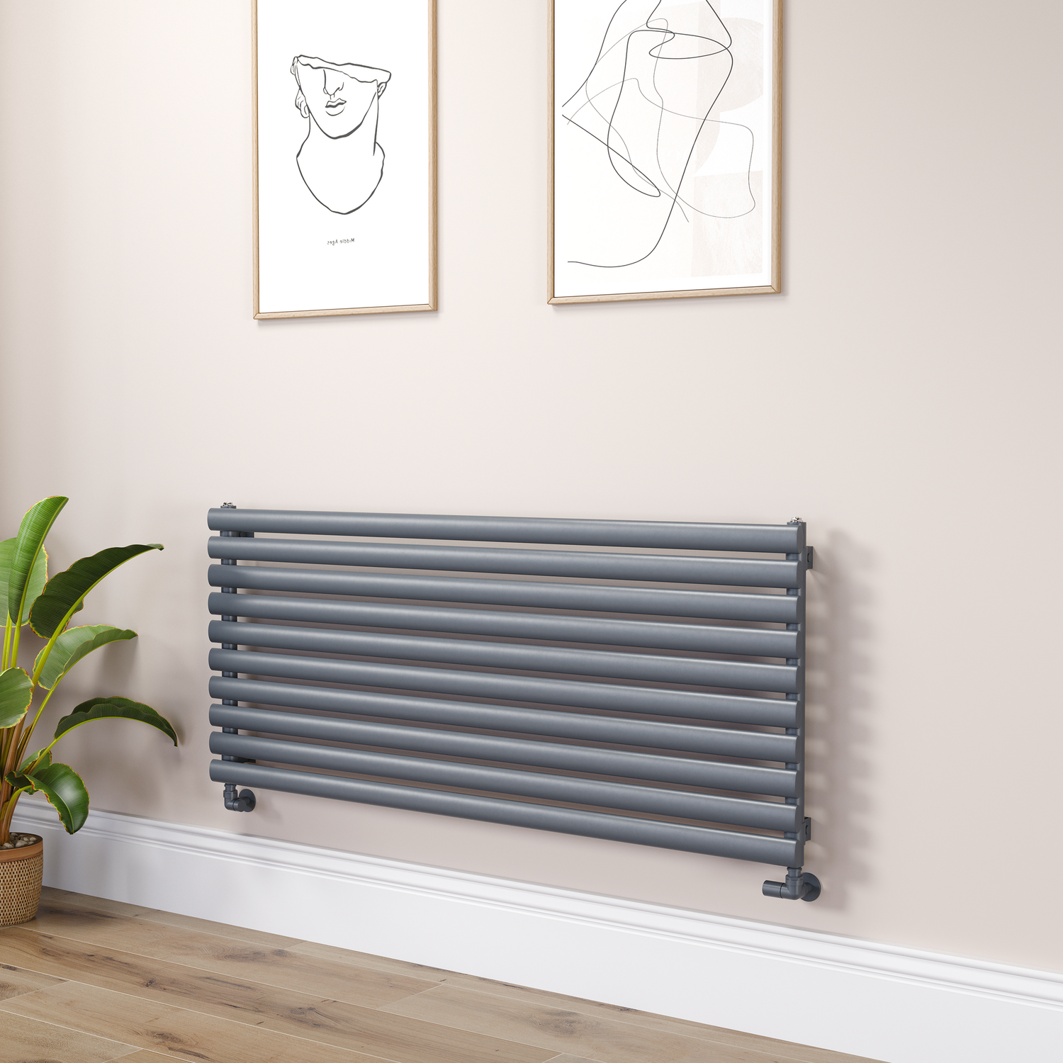 Dark Grey Anthracite Oval Designer Radiator 590x1400mm Single Panel 3317 BTU