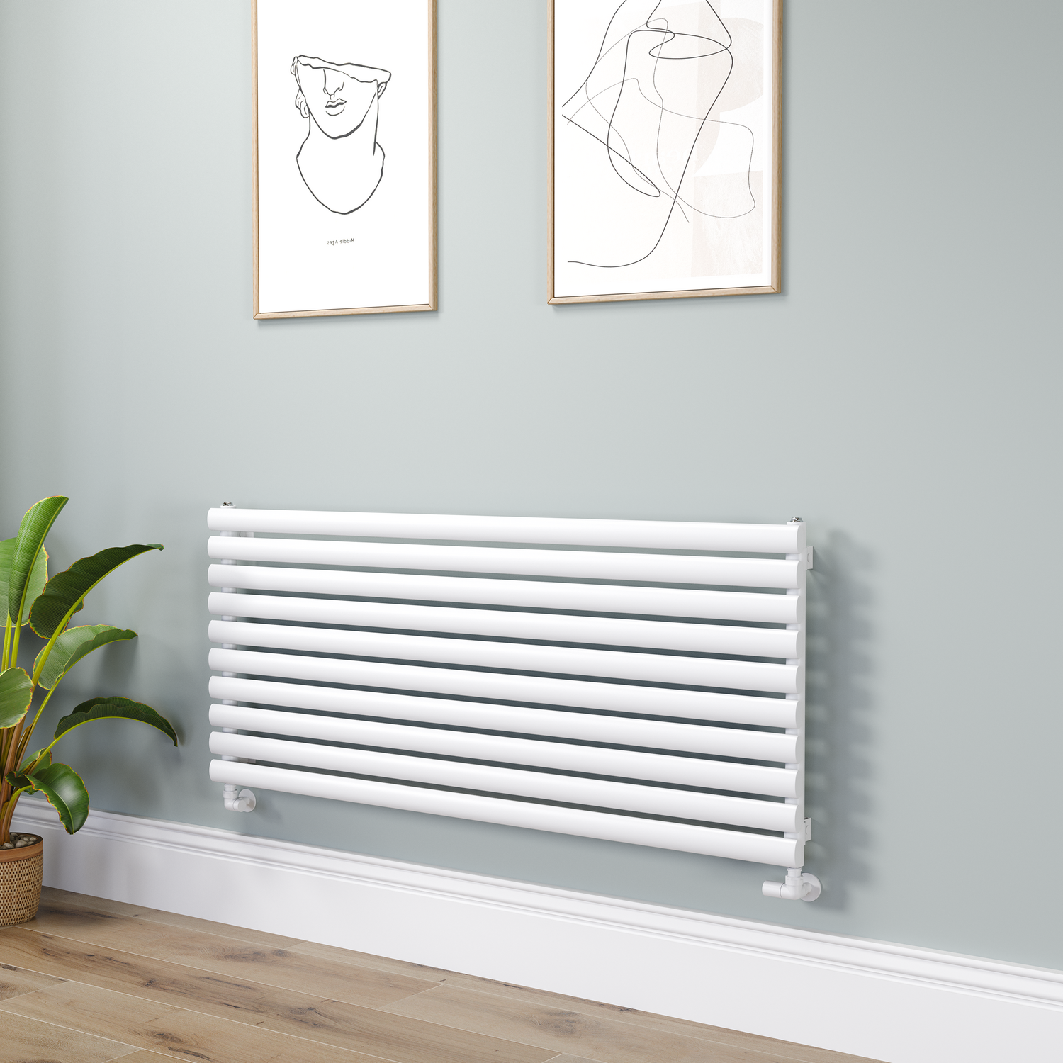 Sorrento  Oval Designer Radiator 590X1400mm Single Panel 3317 Btu RHS10-1400-WCO