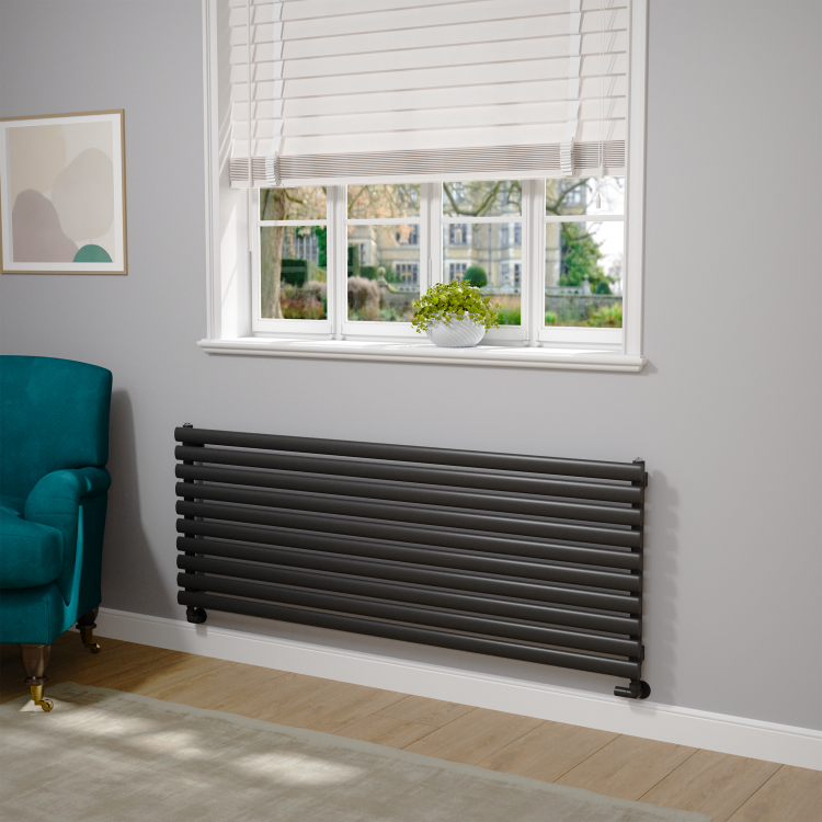 Sorrento Midnight Black Oval Designer Radiator 590x1600mm Single Panel 3782 BTU