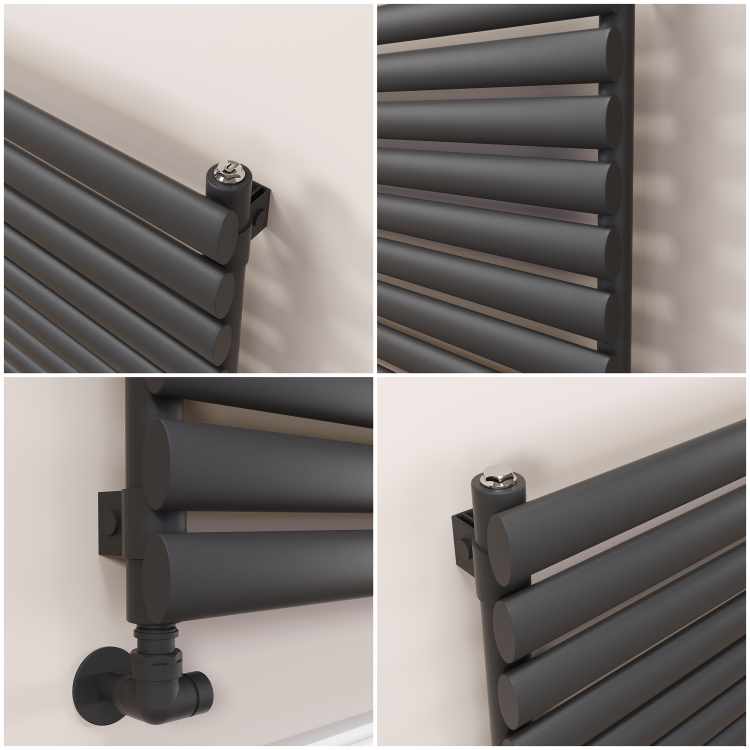 Sorrento Midnight Black Oval Designer Radiator 590x1600mm Single Panel 3782 BTU