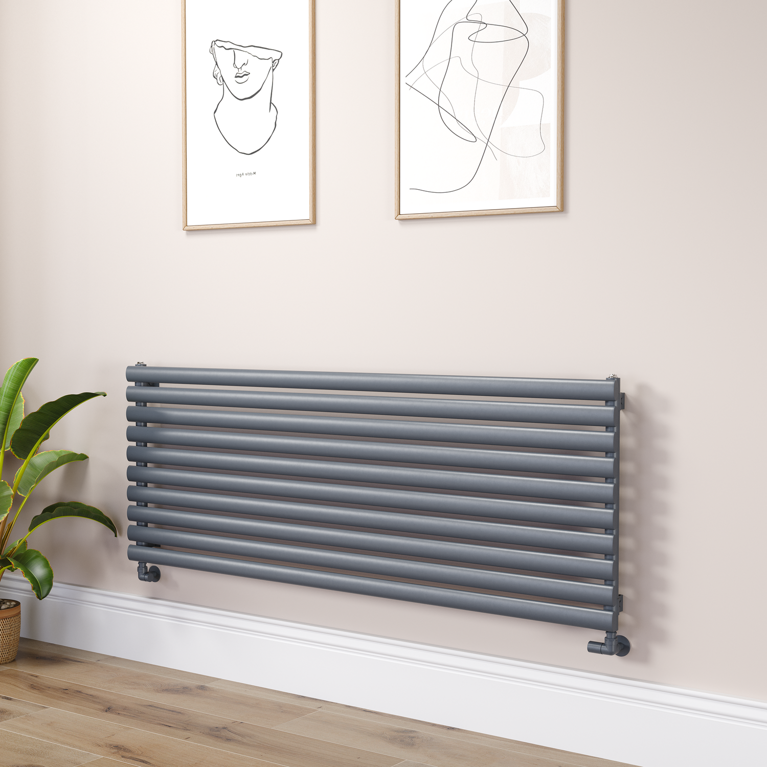 Sorrento Dark Grey Anthracite Oval Designer Radiator 590X1600mm Single Panel 3782 Btu RHS10-1600-DGCO