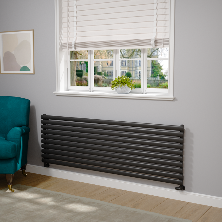 Sorrento Midnight Black Oval Designer Radiator 590x1800mm Single Panel 4256 BTU