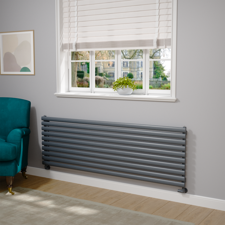 Sorrento Dark Grey Anthracite Oval Designer Radiator 590x1800mm Single Panel 4256 BTU