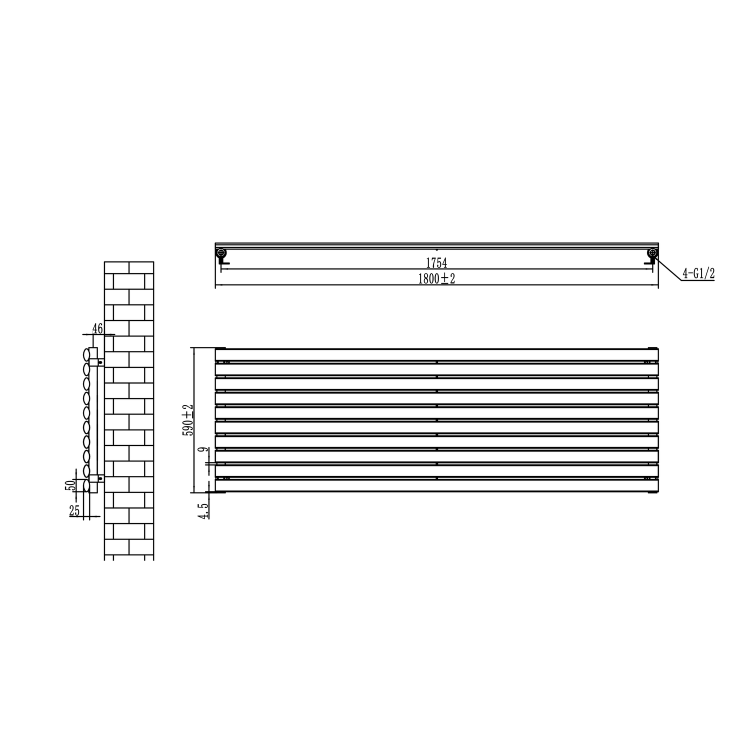 Sorrento Dark Grey Anthracite Oval Designer Radiator 590x1800mm Single Panel 4256 BTU
