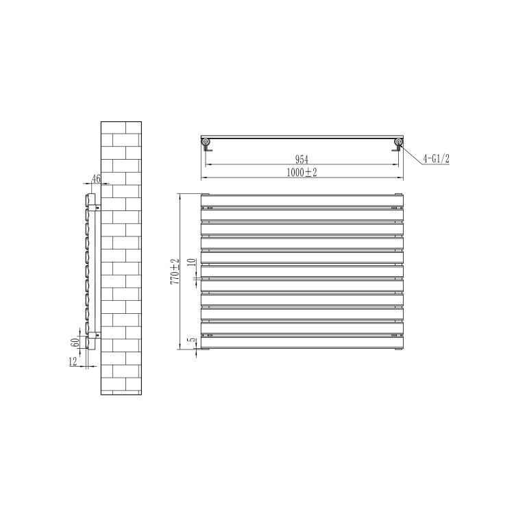 Riace Midnight Black Flat Designer Radiator 770x1000mm Single Panel 2973 BTU
