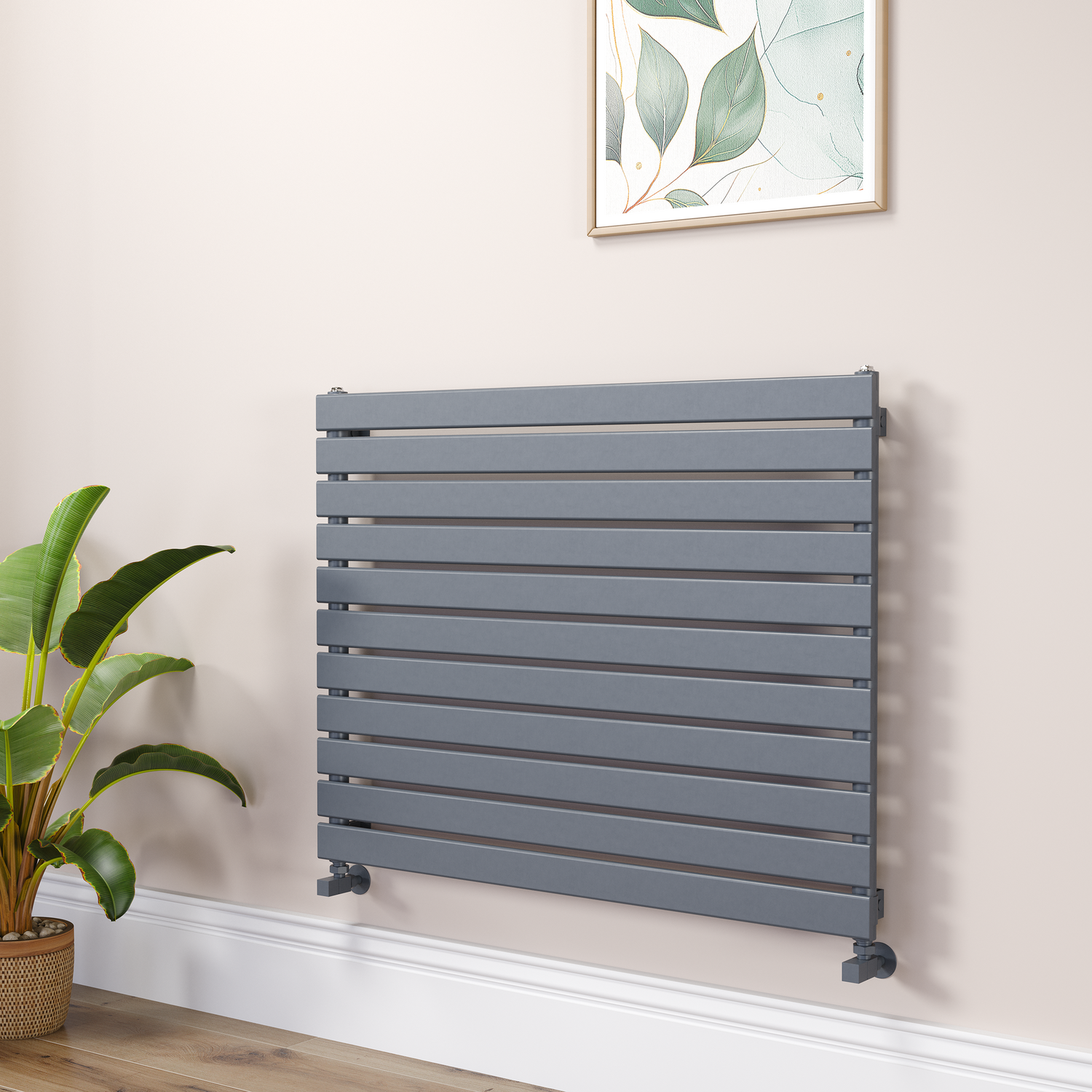 Riace Linea Dark Grey Anthracite Flat Designer Radiator 770X1000mm Single Panel 2973 Btu Horizontal Bars RHS11-1000-DGCF