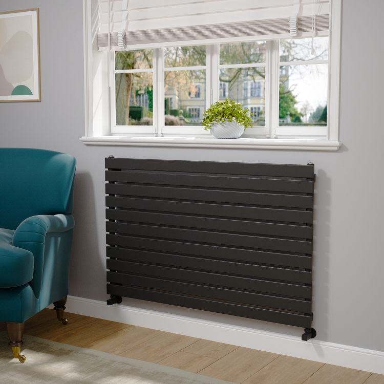 Riace Midnight Black Flat Designer Radiator 770x1200mm Single Panel 3519 BTU