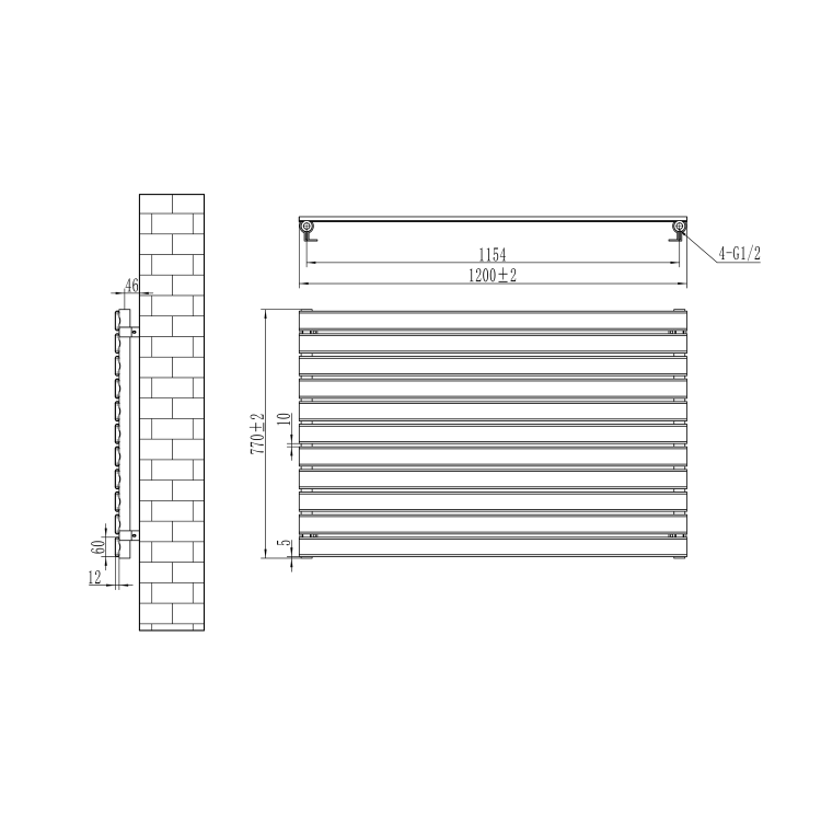 Riace Midnight Black Flat Designer Radiator 770x1200mm Single Panel 3519 BTU