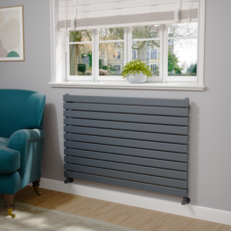 Riace Dark Grey Anthracite Flat Designer Radiator 770x1200mm Single Panel 3519 BTU