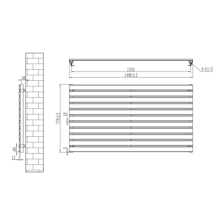 Riace Midnight Black Flat Designer Radiator 770x1400mm Single Panel 4072 BTU