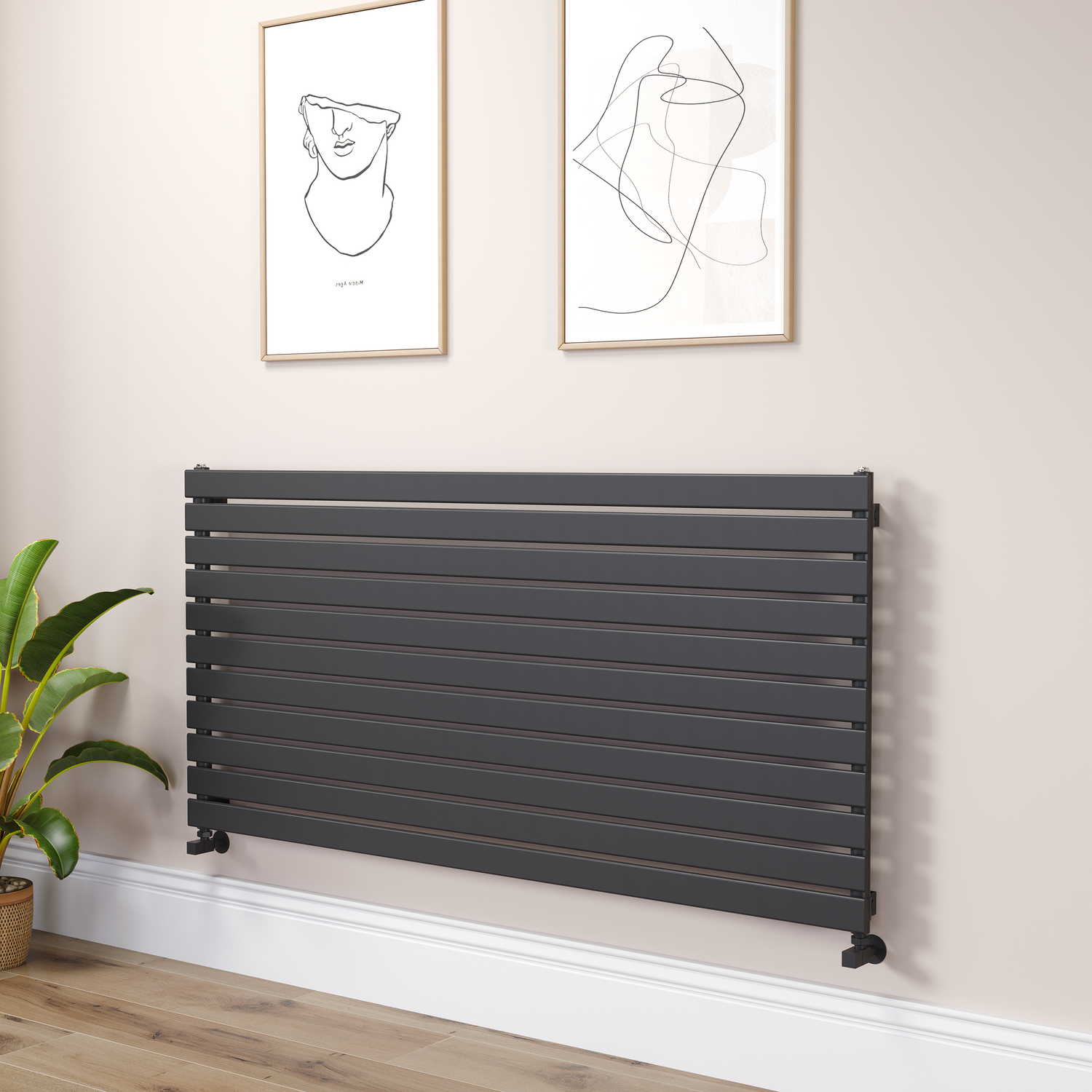 Riace Midnight  Flat Designer Radiator 770X1600mm Single Panel 4638 Btu RHS11-1600-BCF