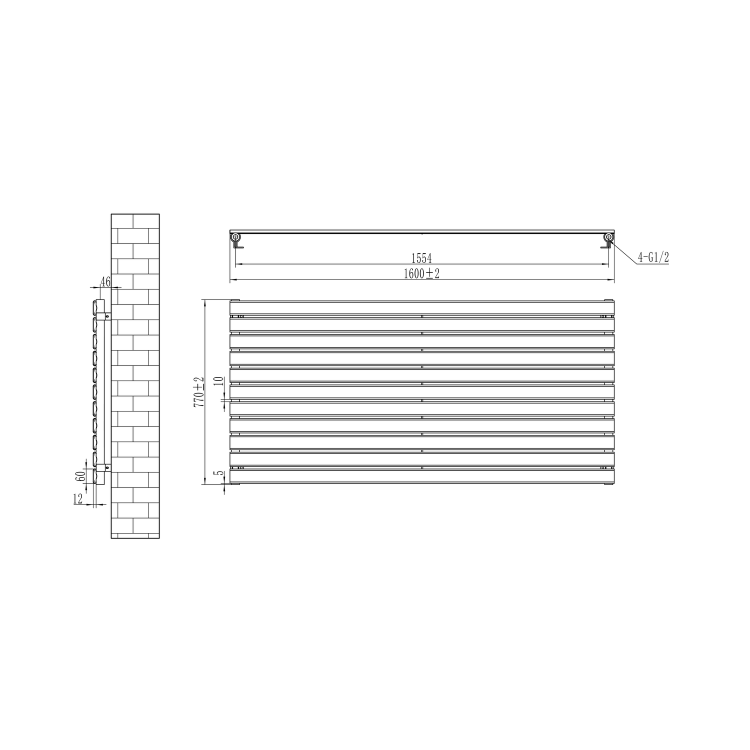 Riace White Flat Designer Radiator 770x1600mm Single Panel 4638 BTU