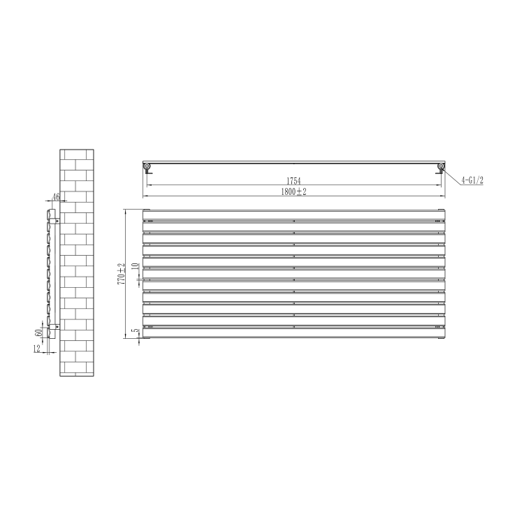 Riace Midnight Black Flat Designer Radiator 770x1800mm Single Panel 5215 BTU