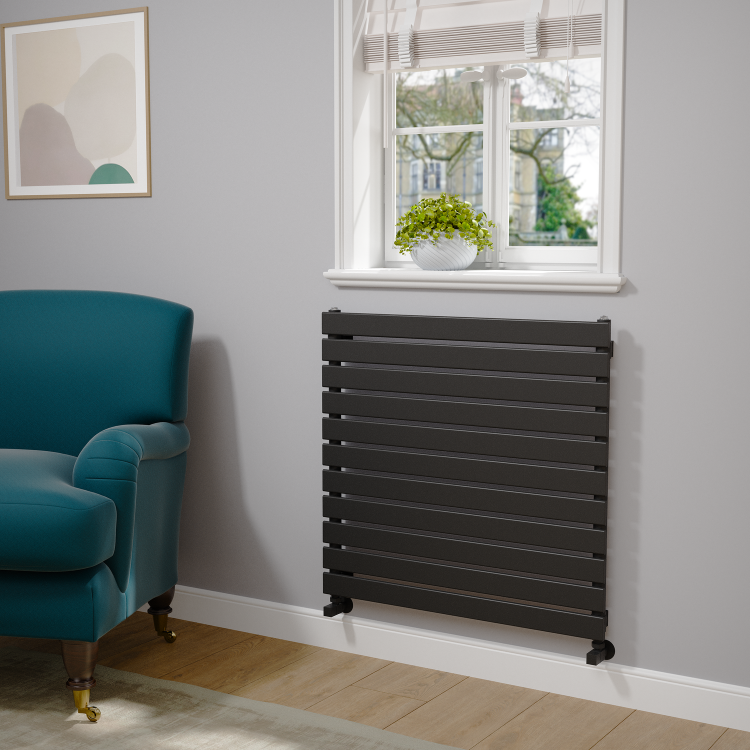 Riace Midnight Black Flat Designer Radiator 770x800mm Single Panel 2430 BTU