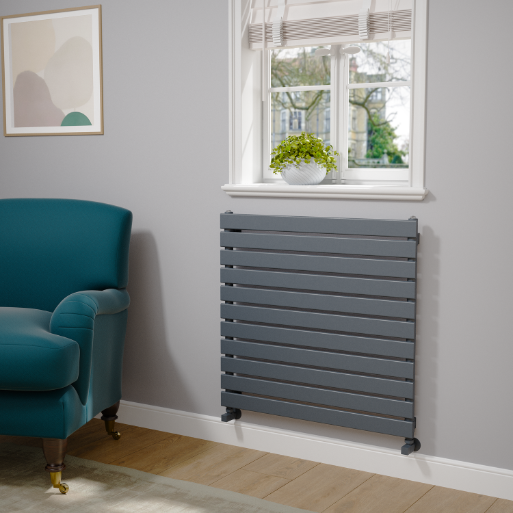Riace Dark Grey Anthracite Flat Designer Radiator 770x800mm Single Panel 2430 BTU