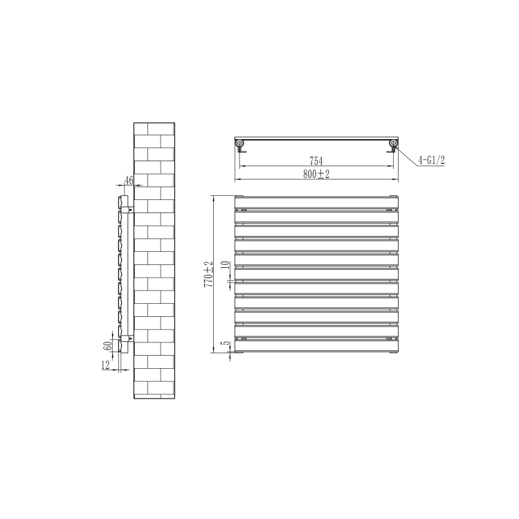 Riace Dark Grey Anthracite Flat Designer Radiator 770x800mm Single Panel 2430 BTU