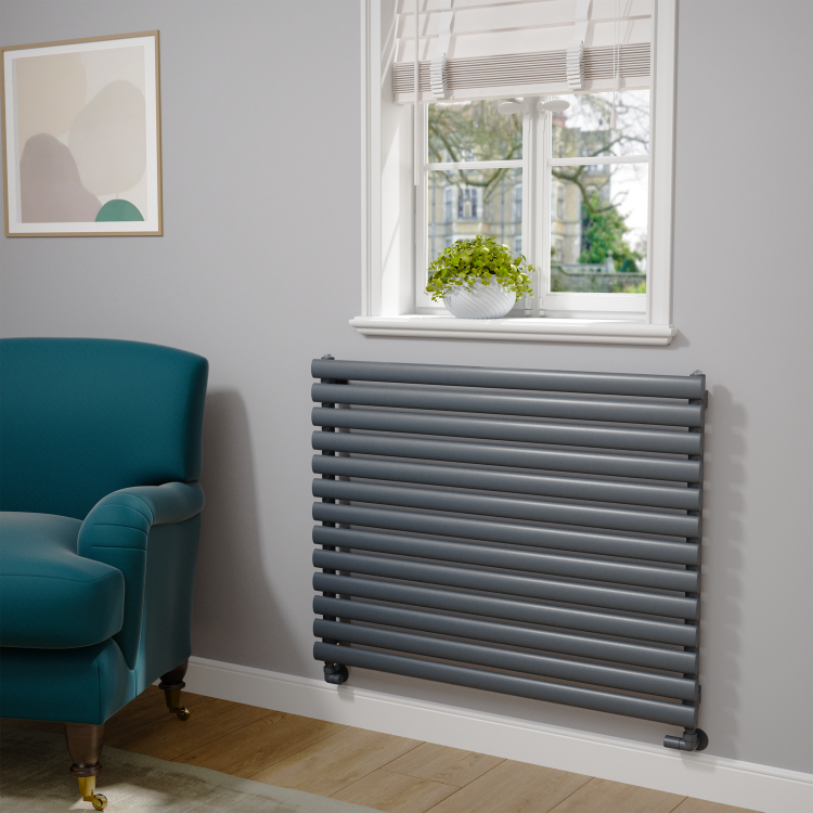 Sorrento Dark Grey Anthracite Oval Designer Radiator 767x1000mm Single Panel 3147 BTU