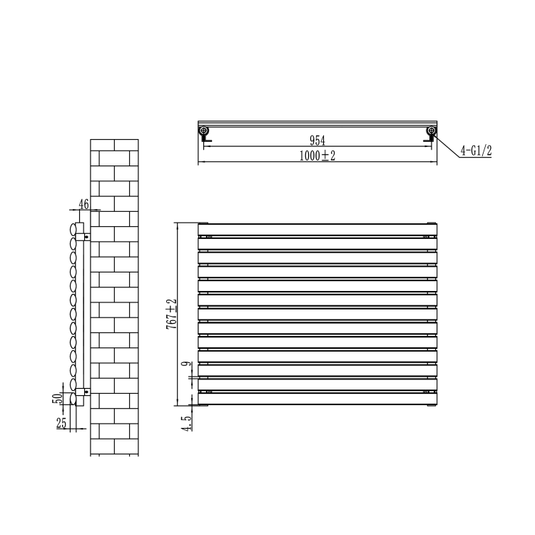 Sorrento Dark Grey Anthracite Oval Designer Radiator 767x1000mm Single Panel 3147 BTU