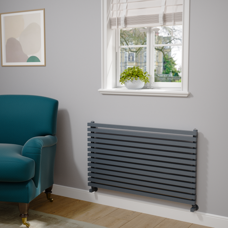 Ravello Dark Grey Anthracite Square Designer Radiator 585x1000mm Single Panel 2785 BTU