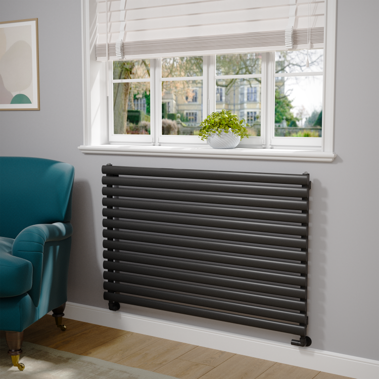 Sorrento Midnight Black Oval Designer Radiator 767x1200mm Single Panel 3724 BTU