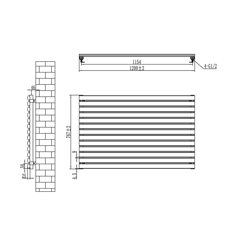 Sorrento Midnight Black Oval Designer Radiator 767x1200mm Single Panel 3724 BTU