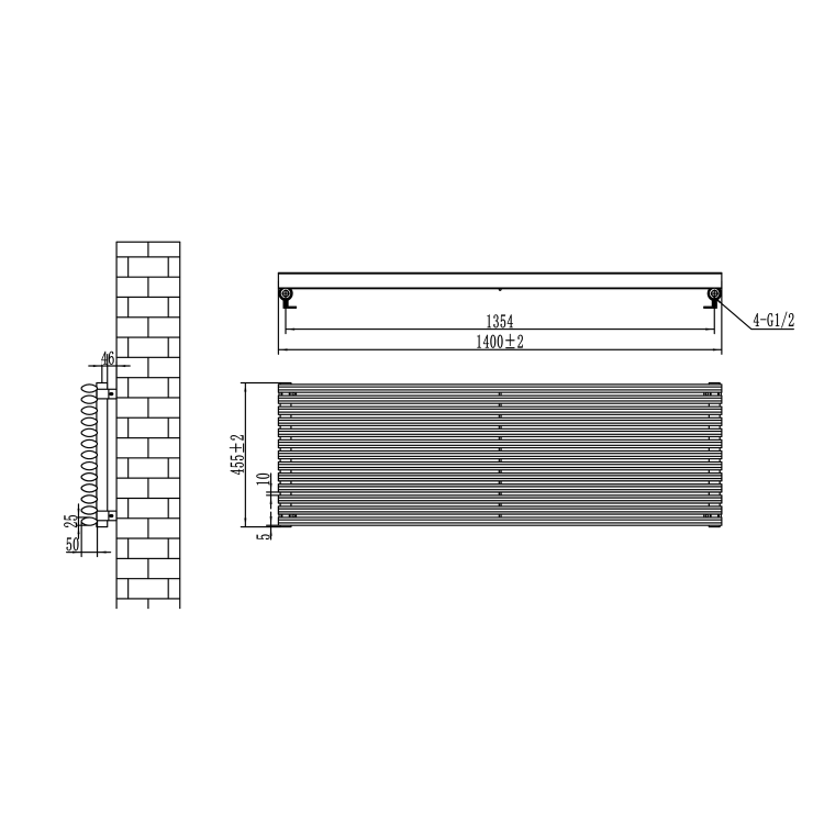 Ventura Midnight Black Oval Unique Designer Radiator 455x1400mm Single Panel 3420 BTU