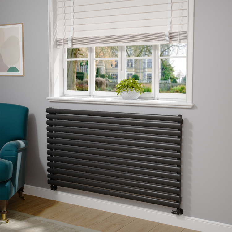 Sorrento Midnight Black Oval Designer Radiator 767x1400mm Single Panel 4311 BTU