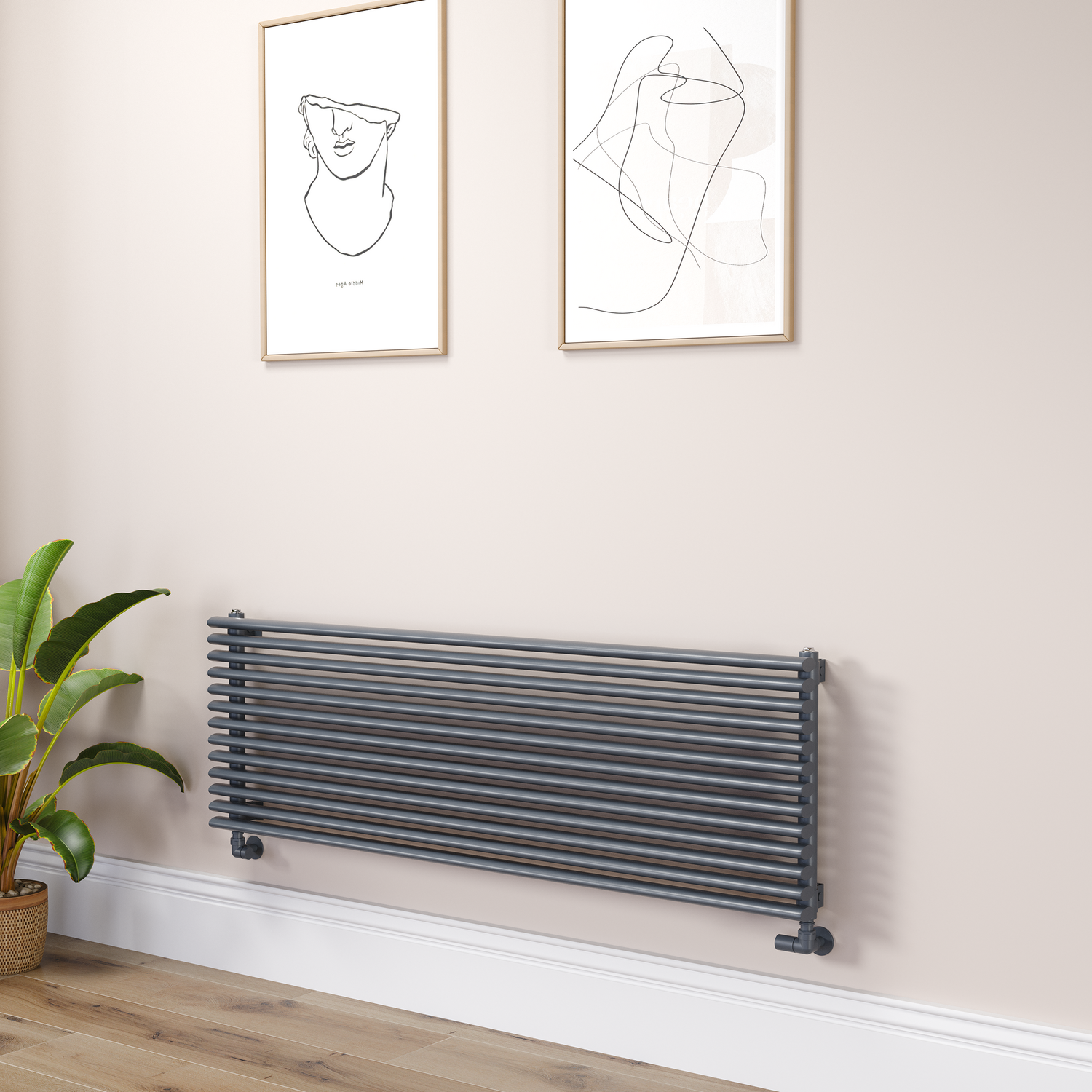 Ventura Dark Grey Anthracite Oval Unique Designer Radiator 455X1400mm Single Panel 3420 Btu RHS13-1400-DGCOU