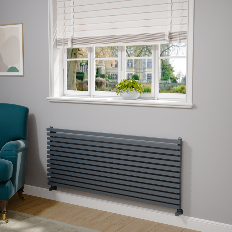 Ravello Dark Grey Anthracite Square Designer Radiator 585x1400mm Single Panel 3782 BTU