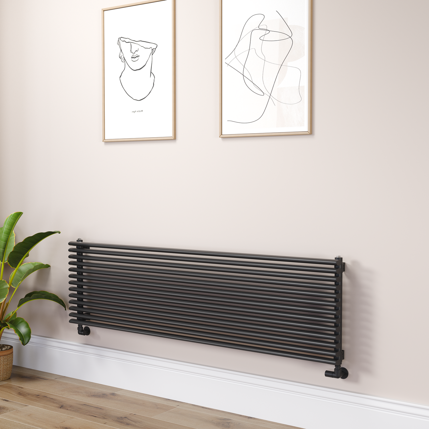 Ventura Midnight  Oval Unique Designer Radiator 455X1600mm Single Panel 4007 Btu RHS13-1600-BCOU