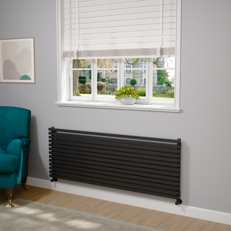 Ravello Midnight Black Square Designer Radiator 585x1600mm Single Panel 4266 BTU