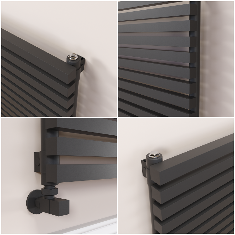 Ravello Midnight Black Square Designer Radiator 585x1600mm Single Panel 4266 BTU