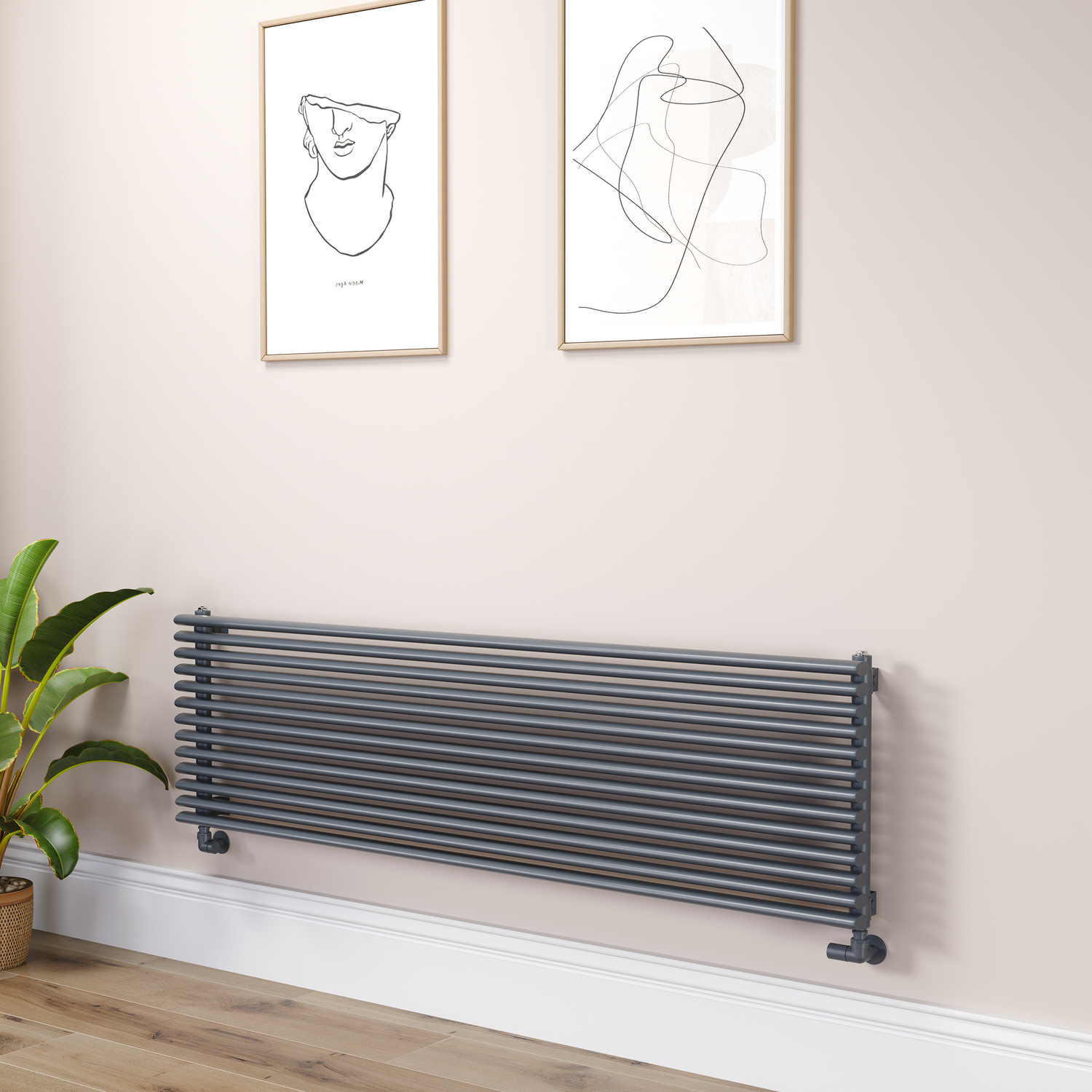 Ventura Dark Grey Anthracite Oval Unique Designer Radiator 455X1600mm Single Panel 4007 Btu RHS13-1600-DGCOU