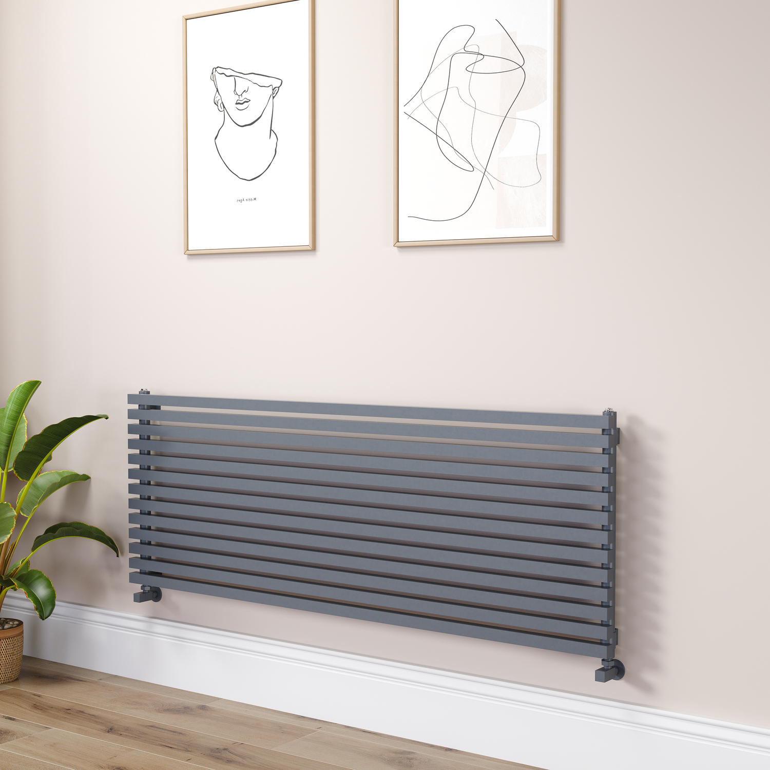 Dark Grey Anthracite Square Designer Radiator 585x1600mm Single Panel 4266 BTU