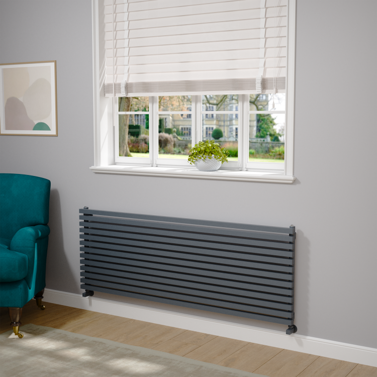 Ravello Dark Grey Anthracite Square Designer Radiator 585x1600mm Single Panel 4266 BTU