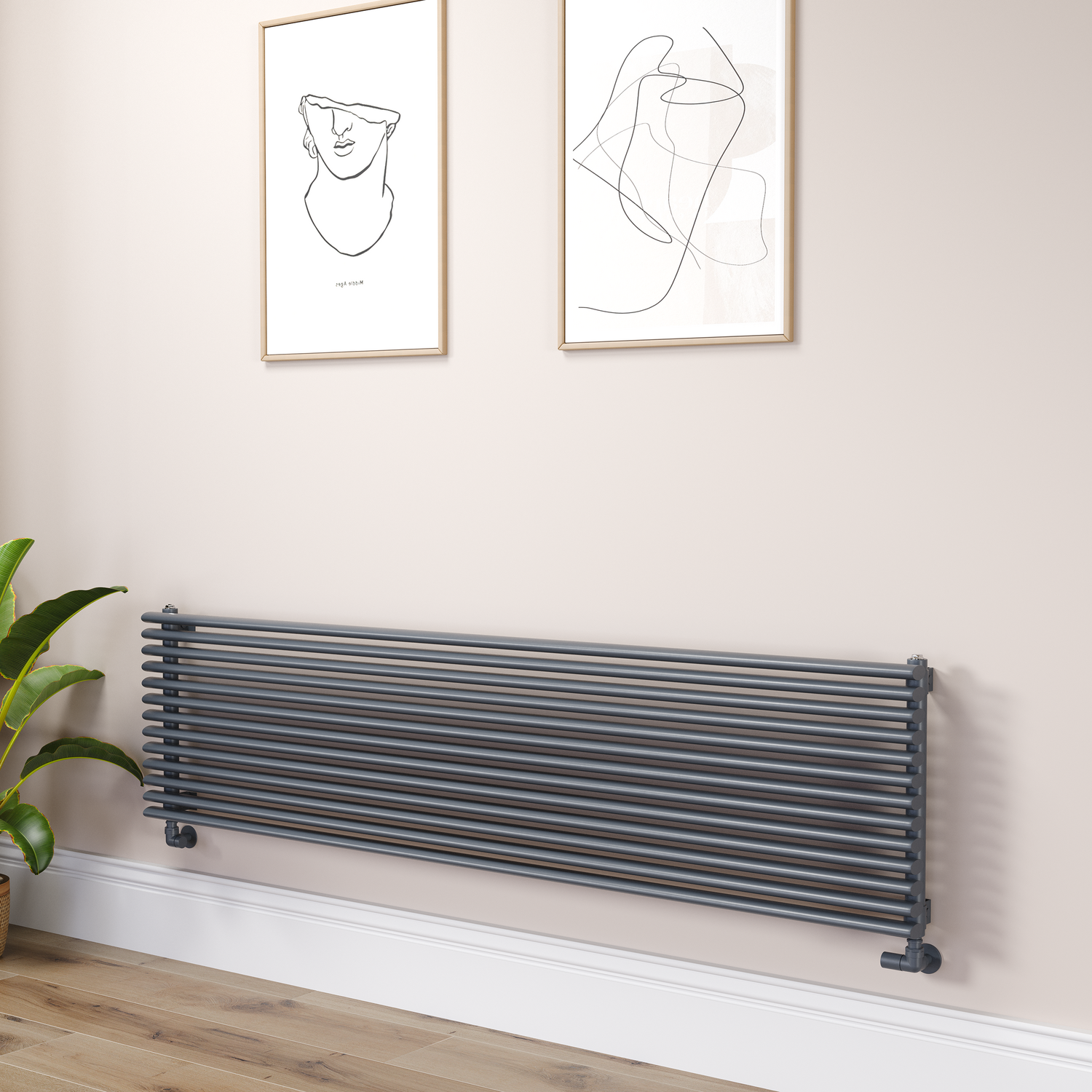 Ventura Dark Grey Anthracite Oval Unique Designer Radiator 455X1800mm Single Panel 4594 Btu RHS13-1800-DGCOU