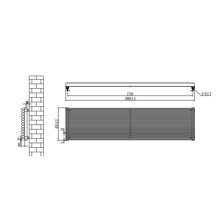 Ventura White Oval Unique Designer Radiator 455x1800mm Single Panel 4594 BTU