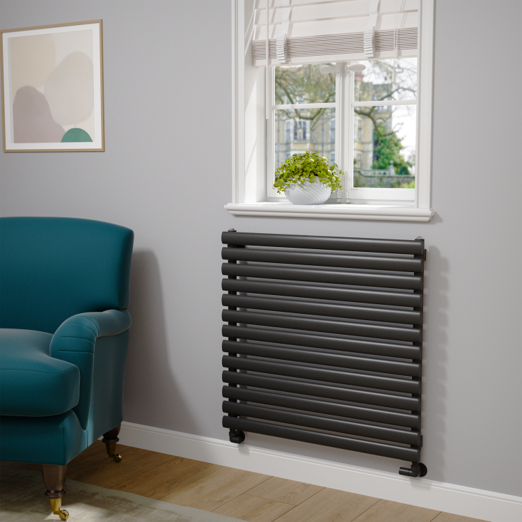 Sorrento Midnight Black Oval Designer Radiator 767x800mm Single Panel 2577 BTU