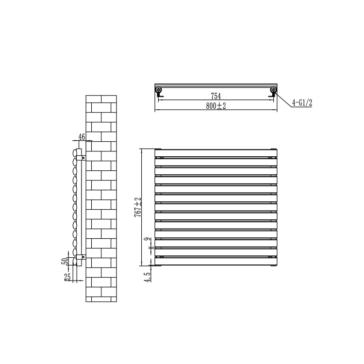 Sorrento Midnight Black Oval Designer Radiator 767x800mm Single Panel 2577 BTU