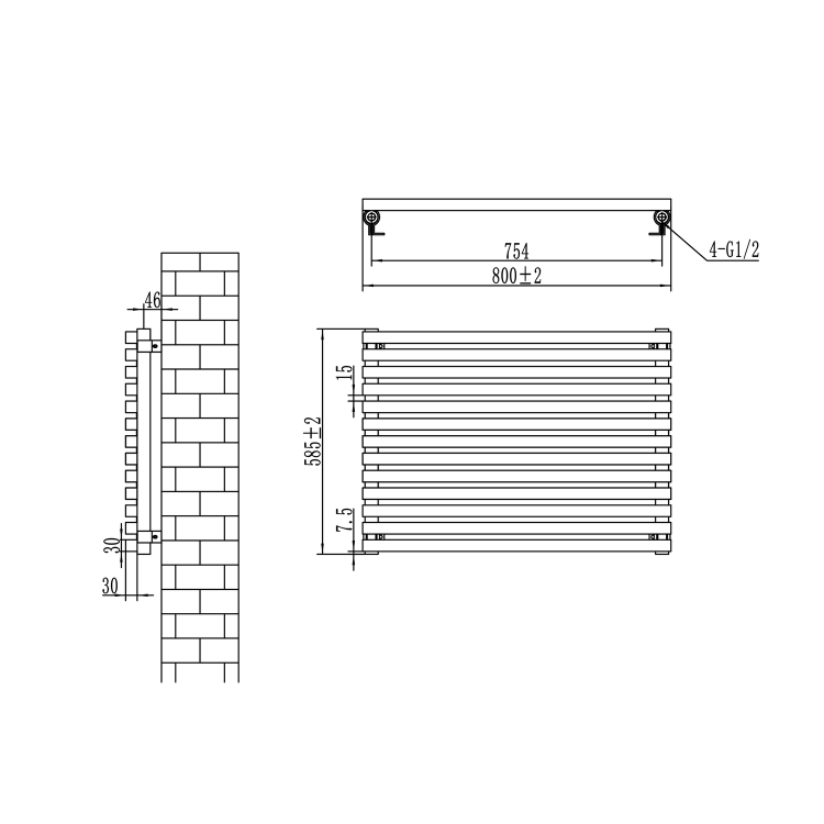 Ravello Dark Grey Anthracite Square Designer Radiator 585x800mm Single Panel 2276 BTU