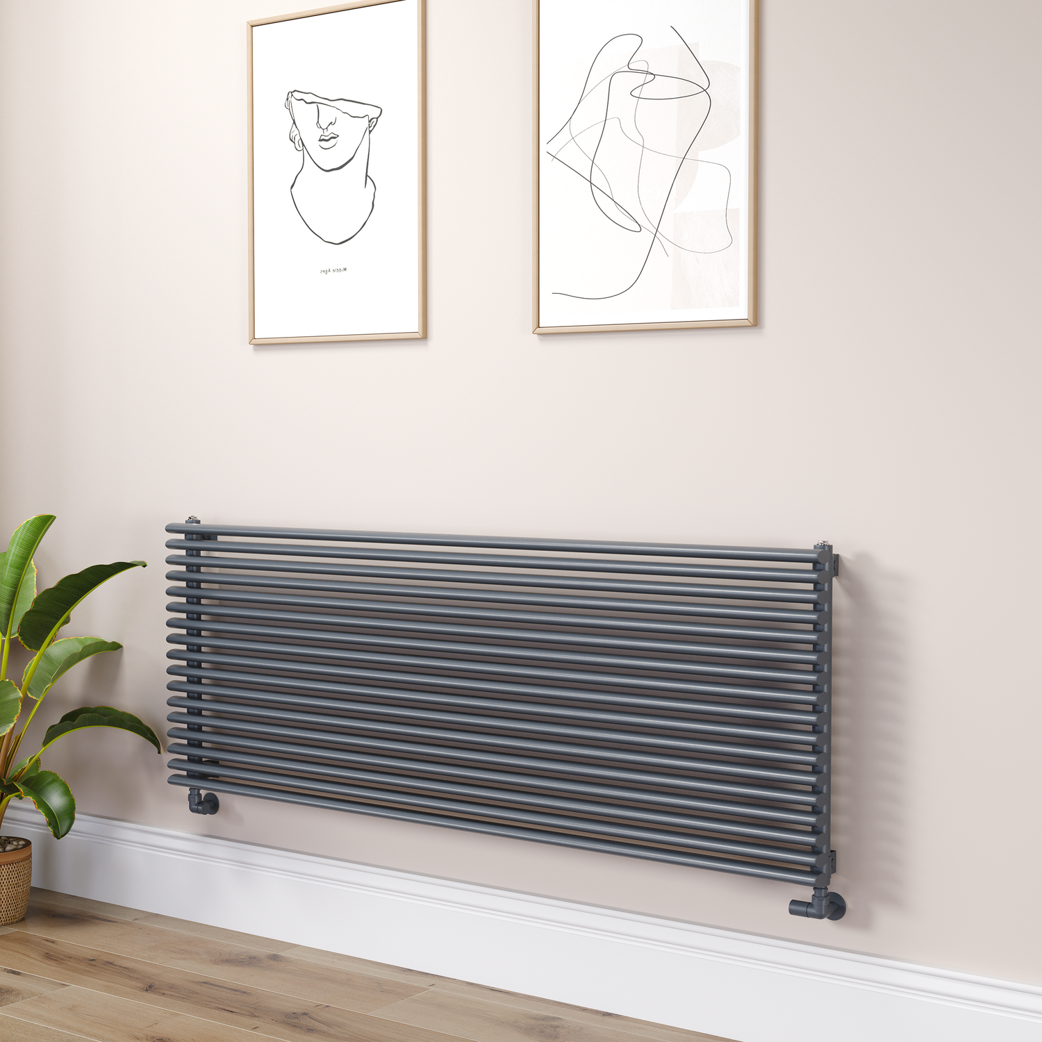 Ventura Dark Grey Anthracite Oval Unique Designer Radiator 595X1600mm Single Panel 5212 Btu RHS17-1600-DGCOU