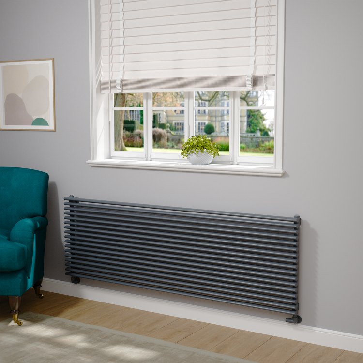 Ventura Dark Grey Anthracite Oval Unique Designer Radiator 595x1800mm Single Panel 5928 BTU