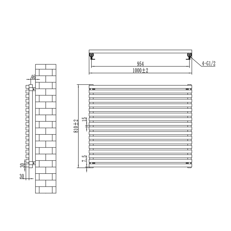 Ravello Midnight Black Square Designer Radiator 810x1000mm Single Panel 3860 BTU