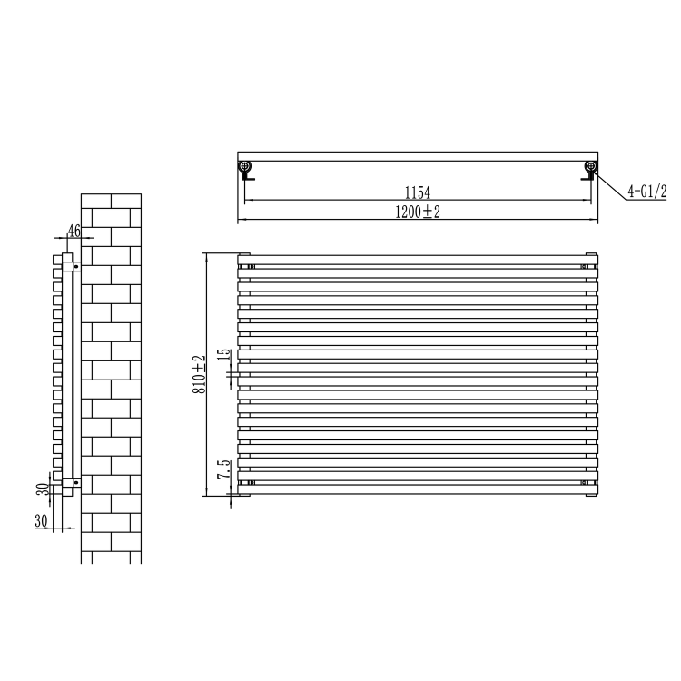 Ravello Dark Grey Anthracite Square Designer Radiator 810x1200mm Single Panel 4553 BTU