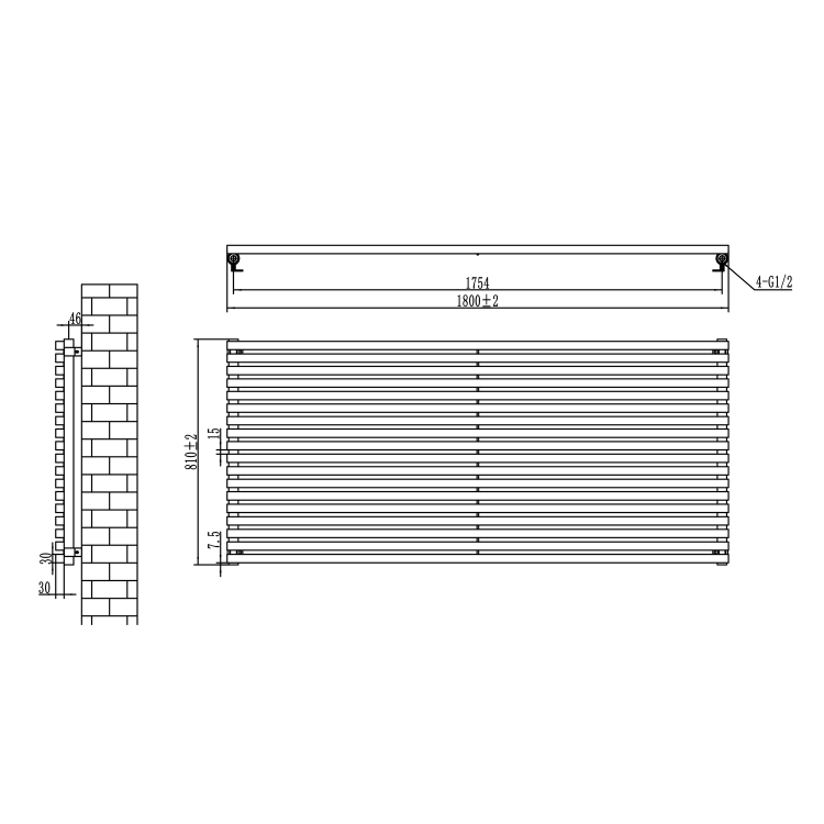 Ravello Midnight Black Square Designer Radiator 810x1800mm Single Panel 6570 BTU