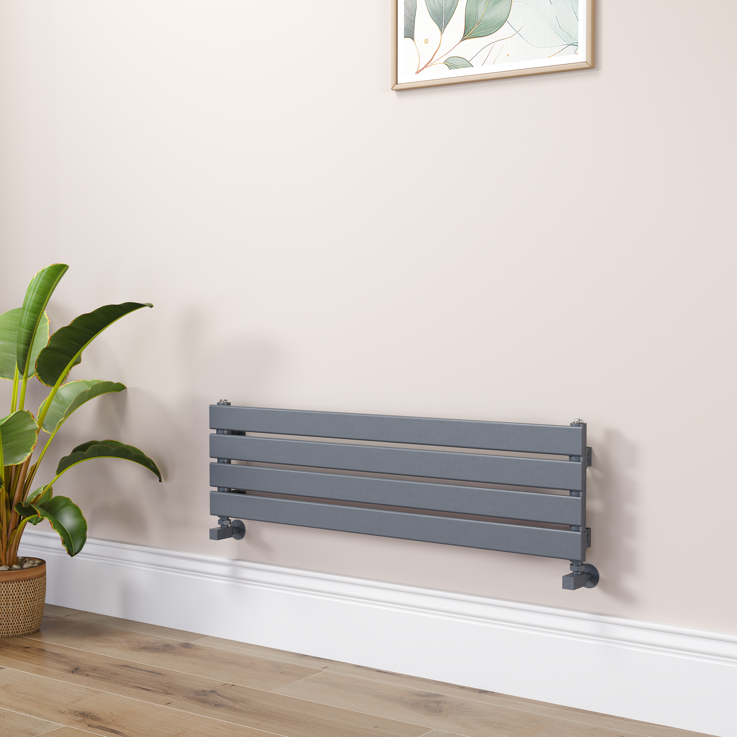 Riace Dark Grey Anthracite Flat Designer Radiator 280X1000mm Single Panel 1082 Btu RHS4-1000-DGCF