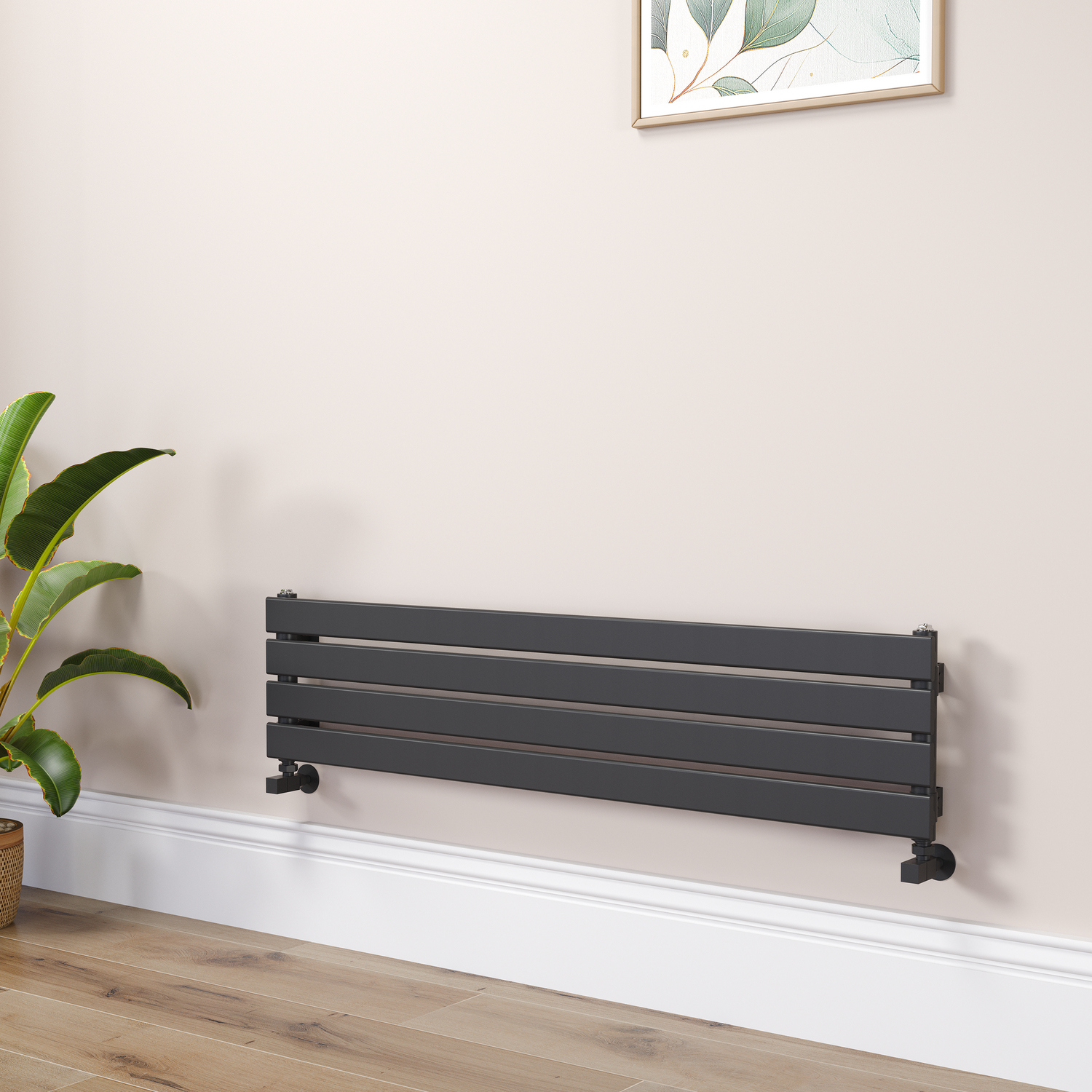 Riace Midnight  Flat Designer Radiator 280X1200mm Single Panel 1280 Btu RHS4-1200-BCF