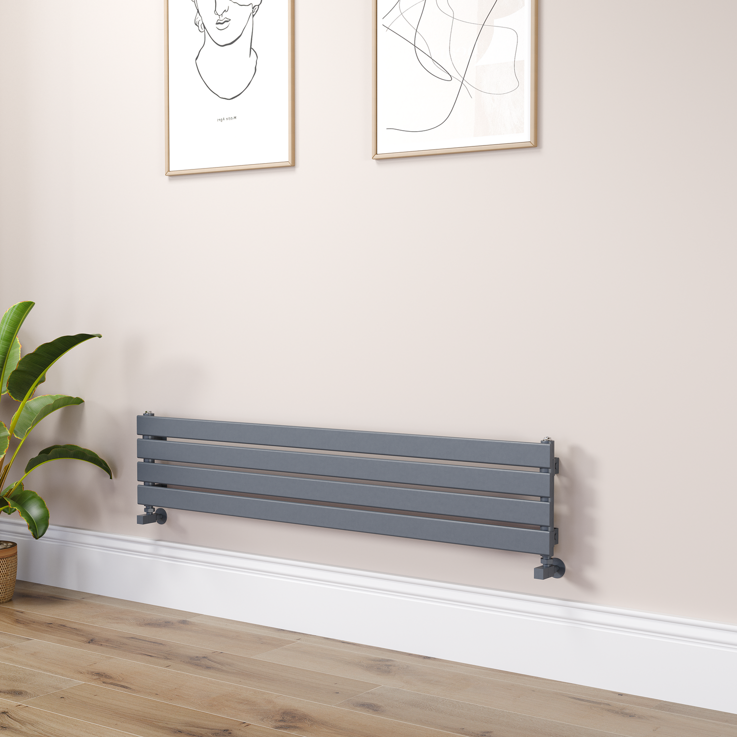 Riace Dark Grey Anthracite Flat Designer Radiator 280X1400mm Single Panel 1481 Btu RHS4-1400-DGCF