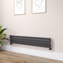 RHS4-1600-BCF Riace Linea Midnight Black Flat Designer Radiator 280x1600mm Single Panel 1686 BTU - Horizontal Bars